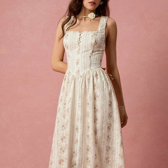 Cream Elegant Women's Romantic Maxi Dress - Picture 4 of 8